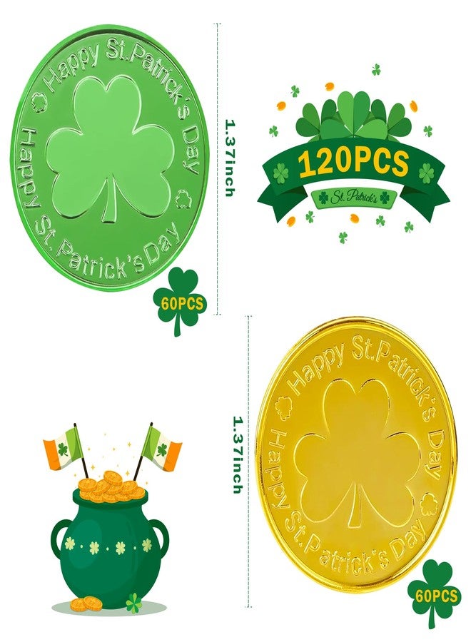 OHOME عملات ذهبية من أوهوم لعيد القديس باتريك - 120 قطعة من العملات البلاستيكية على شكل نبتة البرسيم باللونين الأخضر والذهبي، إكسسوارات عيد القديس باتريك لتزيين حفلات عيد القديس باتريك، وحرف يدوية لأعياد الميلاد، وهدايا للحفلات | ديكور عيد القديس باتريك - Image 2